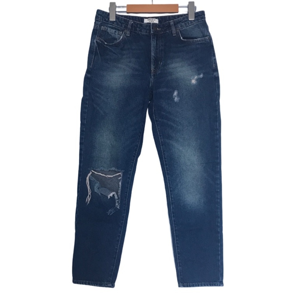 💕 Forever 21 Dark Wash High Rise Waist Distressed Jeans Size 27